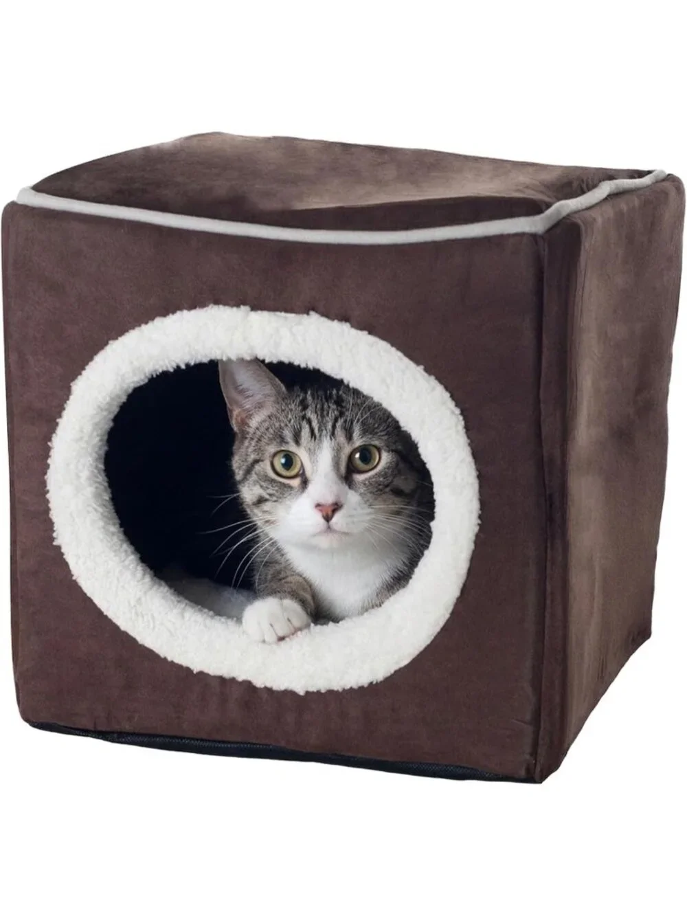New Cat House Indoor Bed with Removable Foam Cushion, Cat Cave for Small Pets